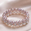New Design Pearl Bracelet 8-9mm AAA Near Round Double Rows Sterling Silver Mixed Color Pearl Bracelet